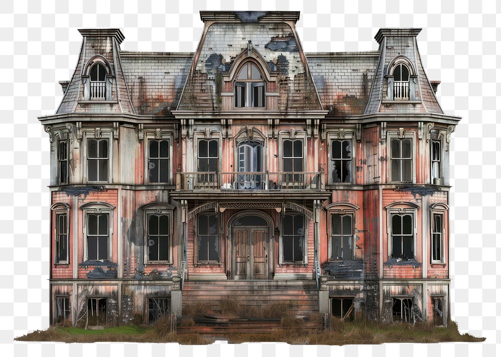 PNG Architecture illustration haunted house building white background deterioration.