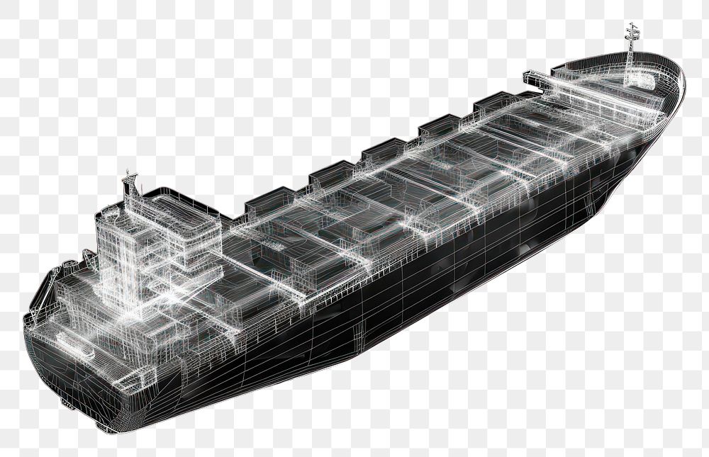 PNG  Glowing wireframe of cargo ship outdoors black background architecture.