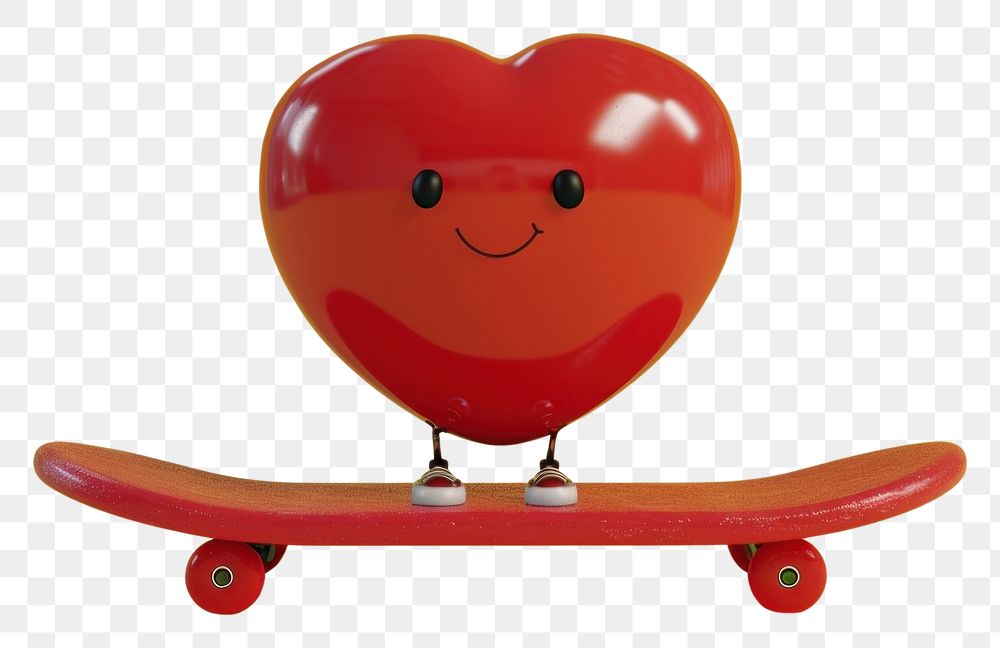 PNG 3d object heart play skateboard cartoon anthropomorphic representation.