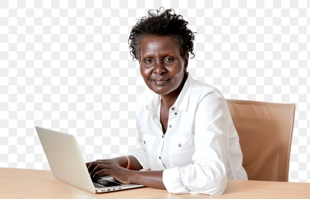 PNG Africa middle-age woman type laptop computer portrait sitting.
