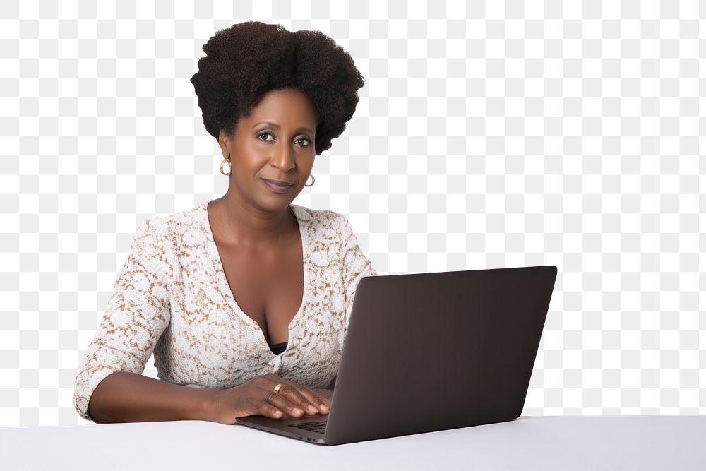 PNG Africa middle-age woman type laptop portrait computer sitting.