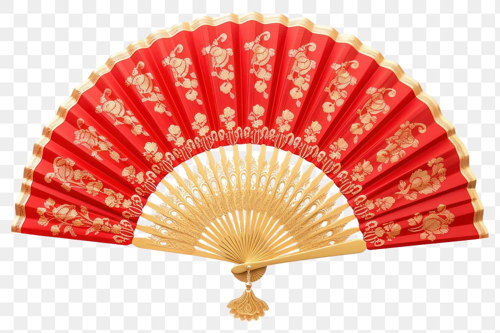 PNG Beautiful chinese fan gold red white background.