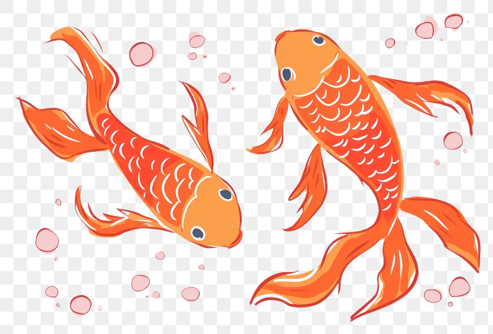 PNG Two Japanese koi fish goldfish swimming cartoon.