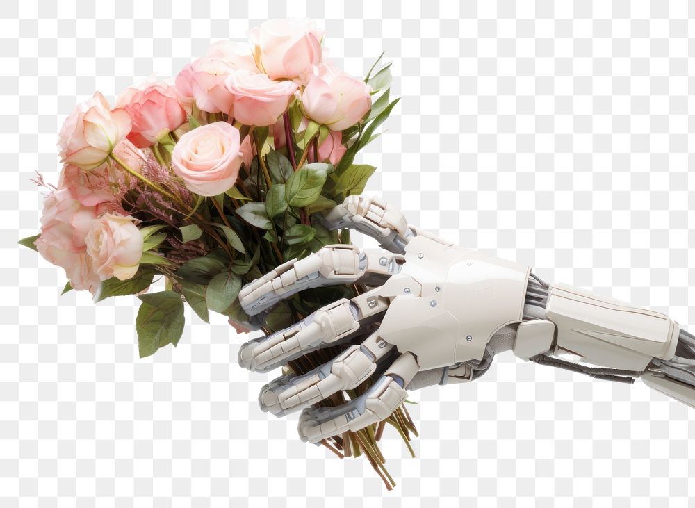 PNG 3d florist robot hand flower plant technology.