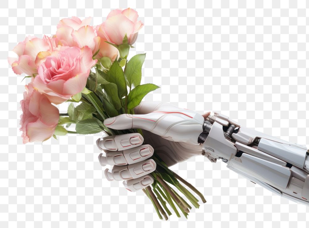 PNG 3d florist robot hand flower plant petal.