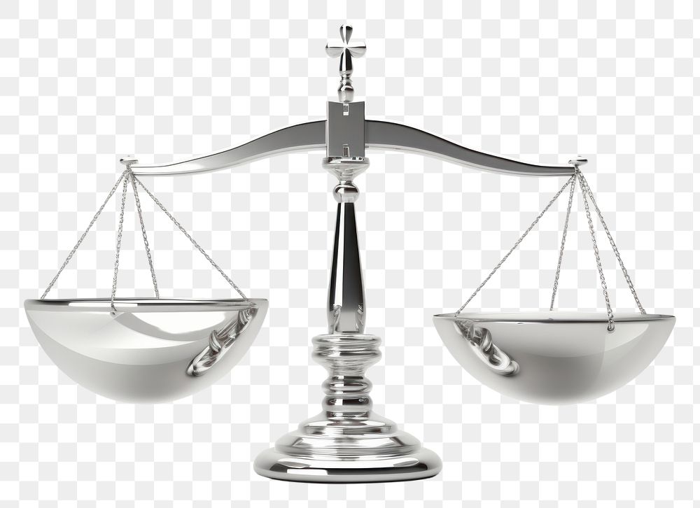 PNG 3d render of a legal justice balance scale in surreal abstract style metal transportation technology.