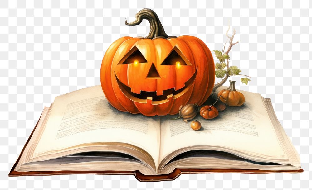 PNG  Illustration of open book halloween publication pumpkin