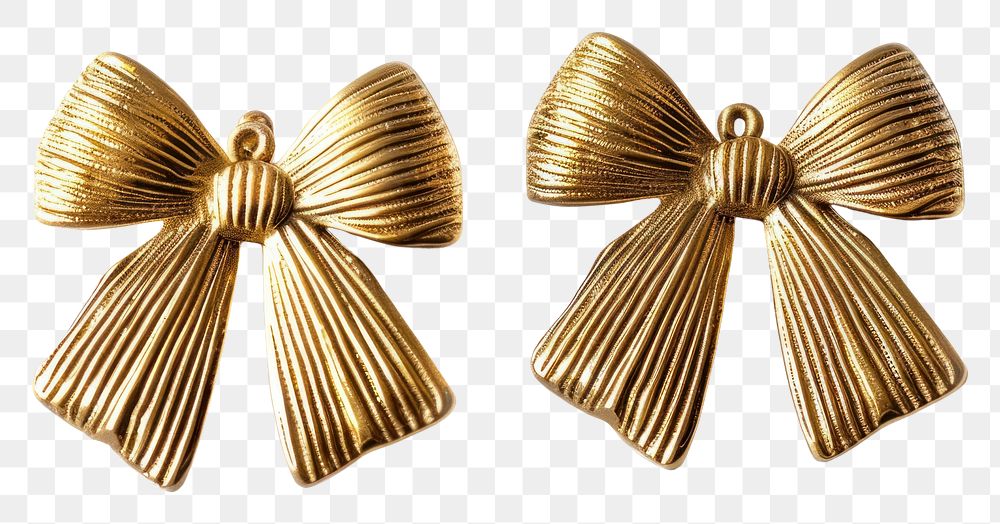 PNG Bow earrings jewelry gold white background.