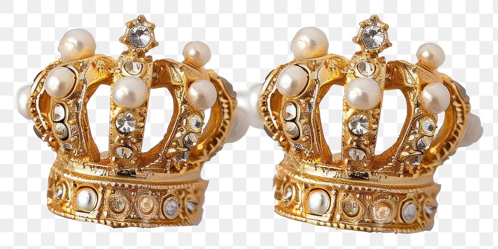 PNG Crown earrings jewelry gold white background.