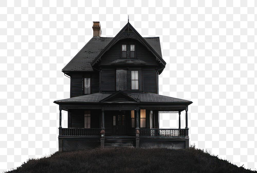 PNG Haunted black house architecture building outdoors.