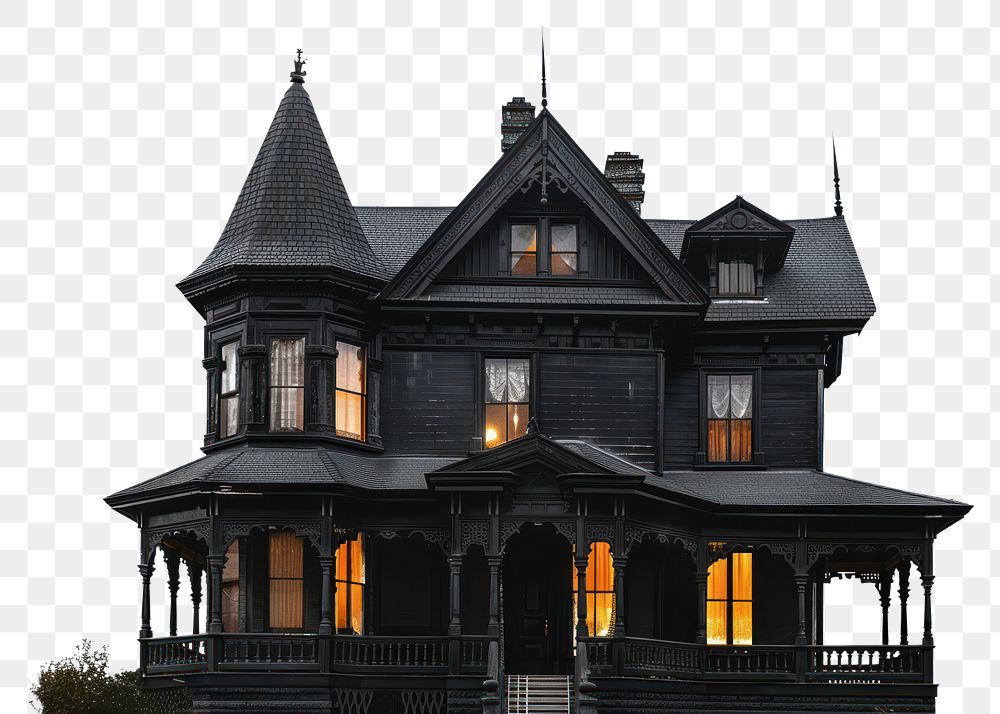 PNG Haunted black house architecture building mansion.