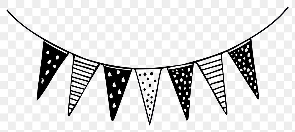 PNG Divider doodle birthday party flag pattern white black