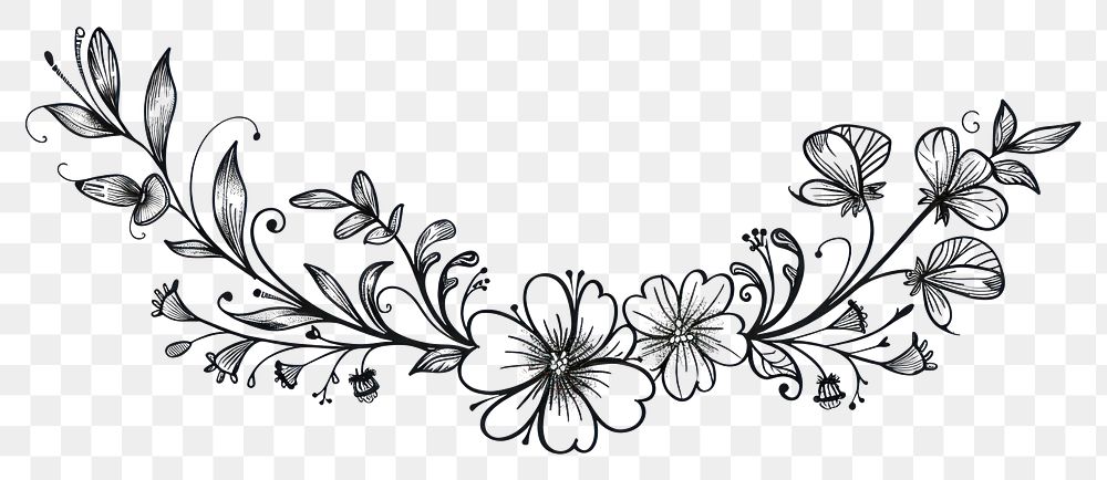 PNG Divider doodle flowers butterfly pattern white line