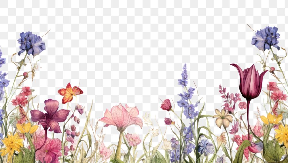 PNG Flowers line horizontal border backgrounds outdoors blossom.
