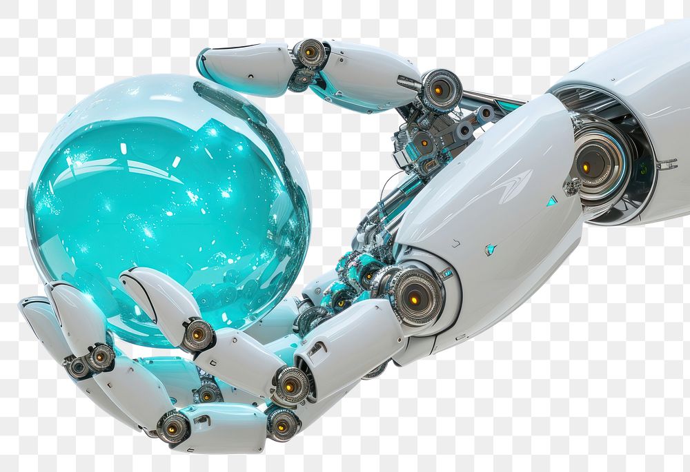 PNG Robot hand holding an artificial intelligence sphere robot technology futuristic.