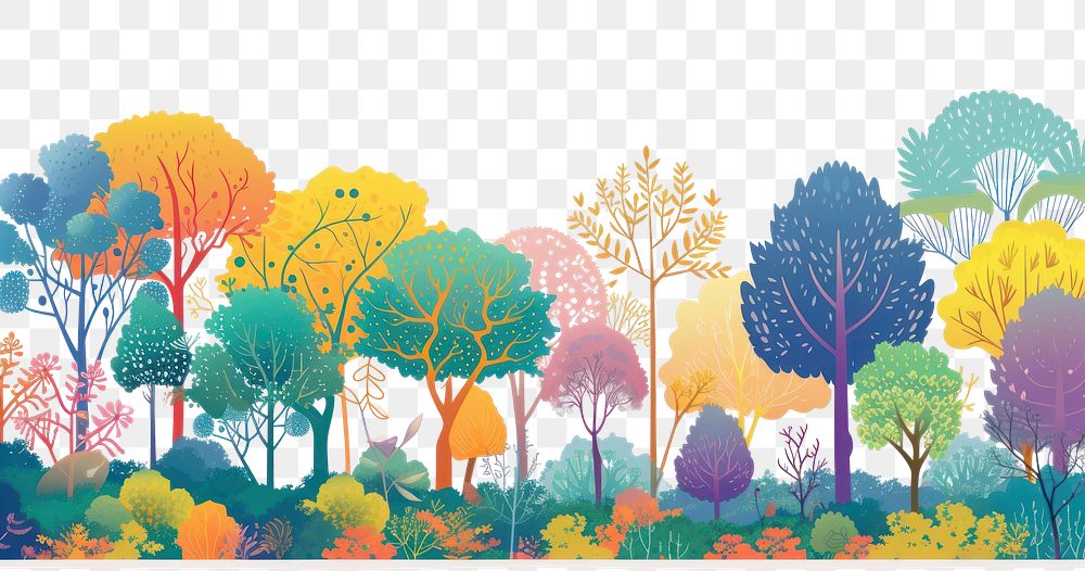 PNG  Colorful forest landscape outdoors painting.