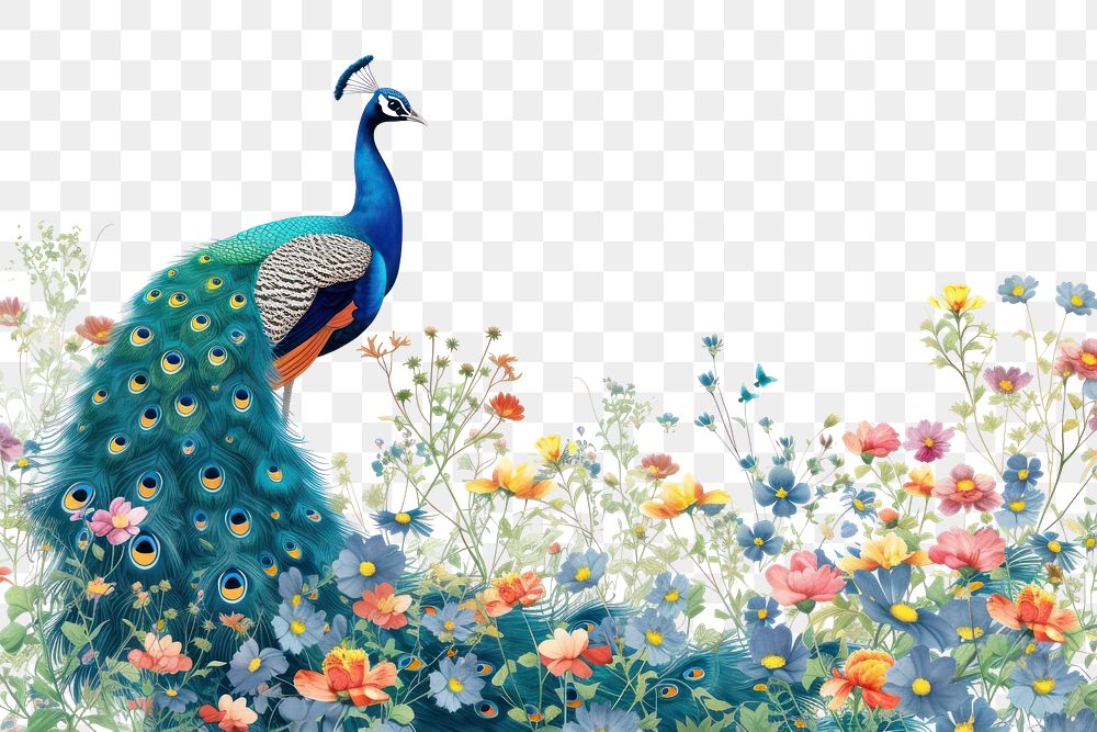 PNG  Peacock animal flower bird