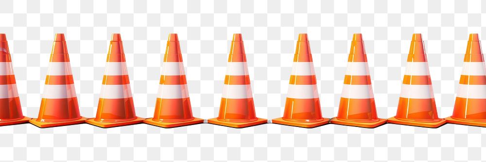 PNG  Trafic cones line white background protection.