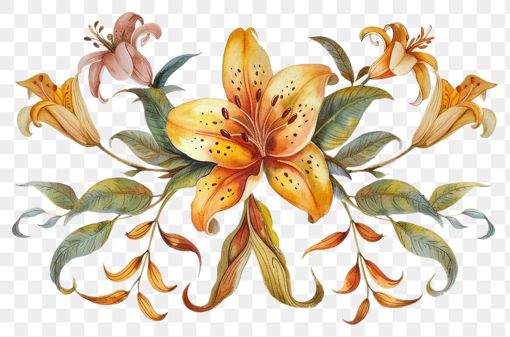 PNG Ottoman painting of lily flower pattern plant art.