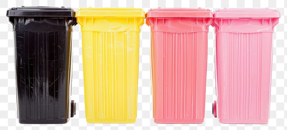 PNG Four colorful recycle bins white background container recycling.