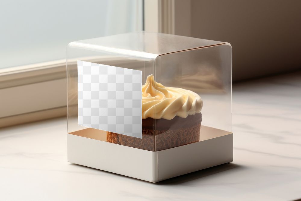 Cupcake box label png product mockup, transparent design