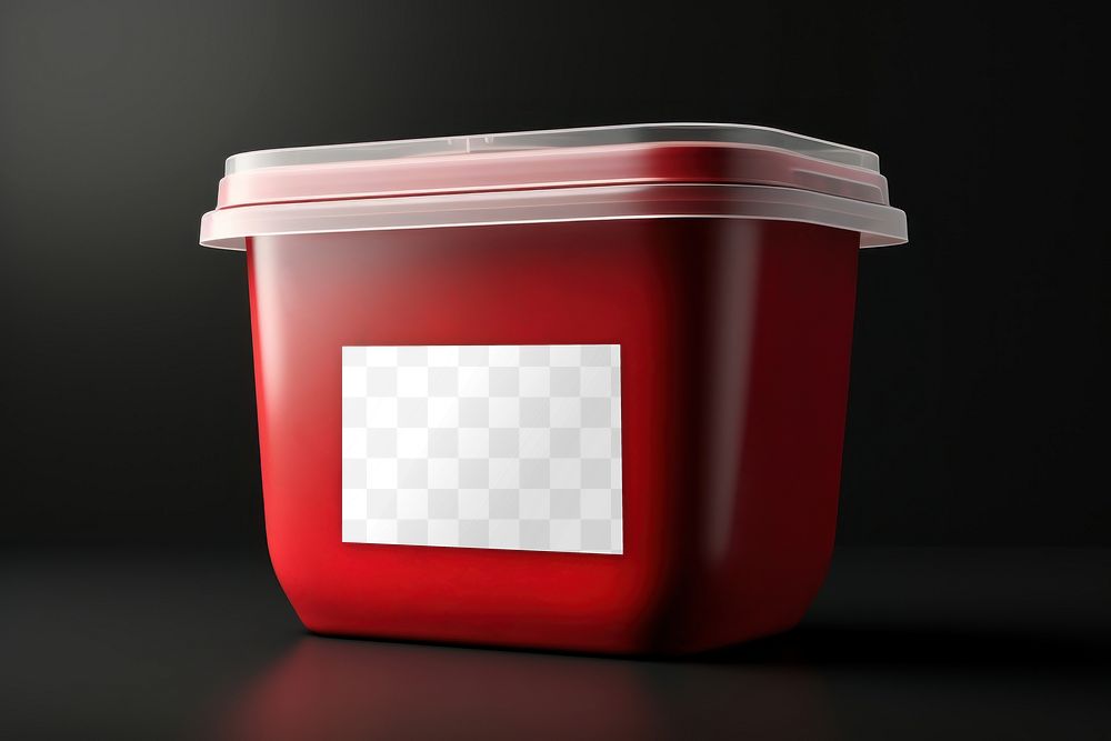Red food box label png product mockup, transparent design