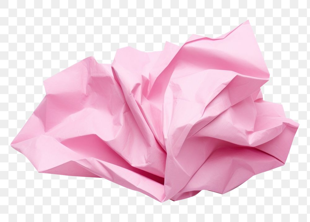 PNG Pink color crumpled paper origami art white background.