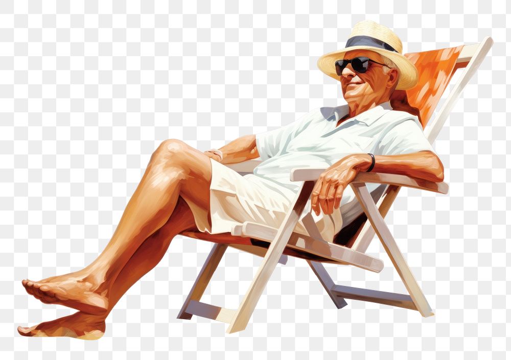 PNG Mature man sitting sunbathing furniture.