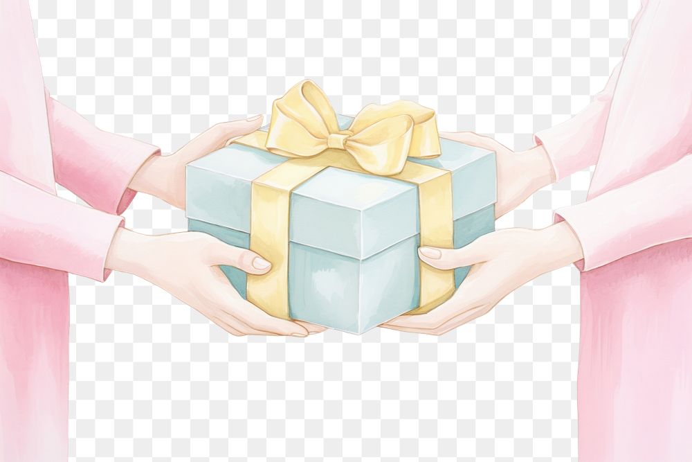 PNG Painting of hands holding a gift box adult togetherness celebration.