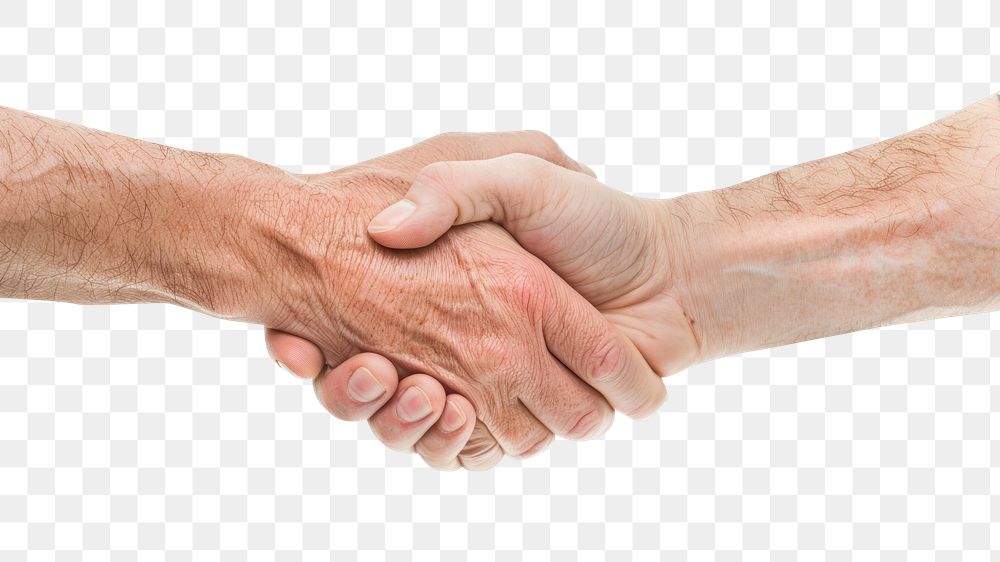 PNG Two hands shaking handshake white background agreement.