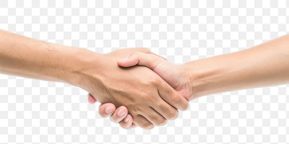 PNG Two hands shaking handshake white background togetherness.