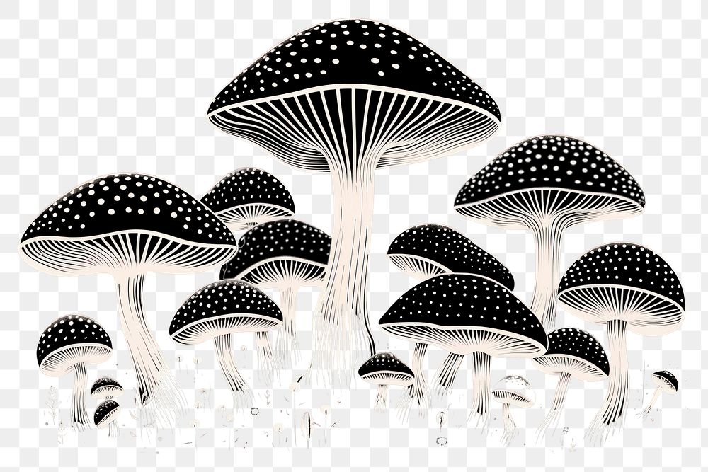 PNG Silkscreen of mushrooms fungus plant monochrome.