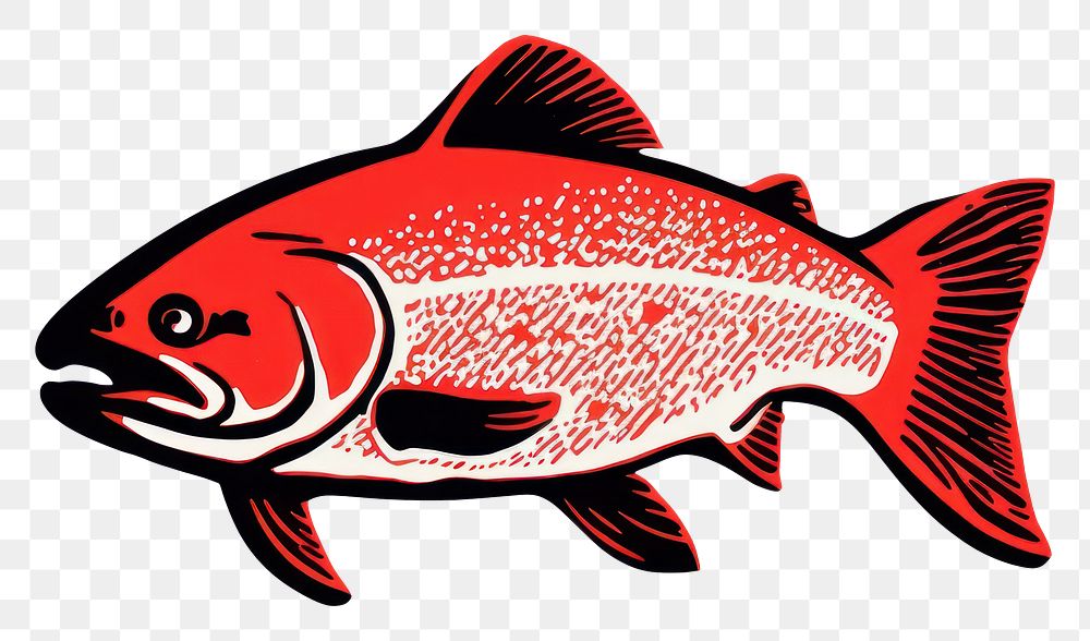 PNG Silkscreen of salmon fish animal nature red.