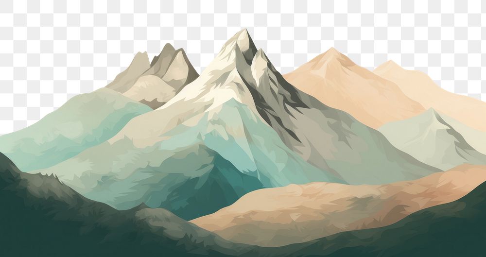 PNG Illustration of serene mountain landscape outdoors painting.