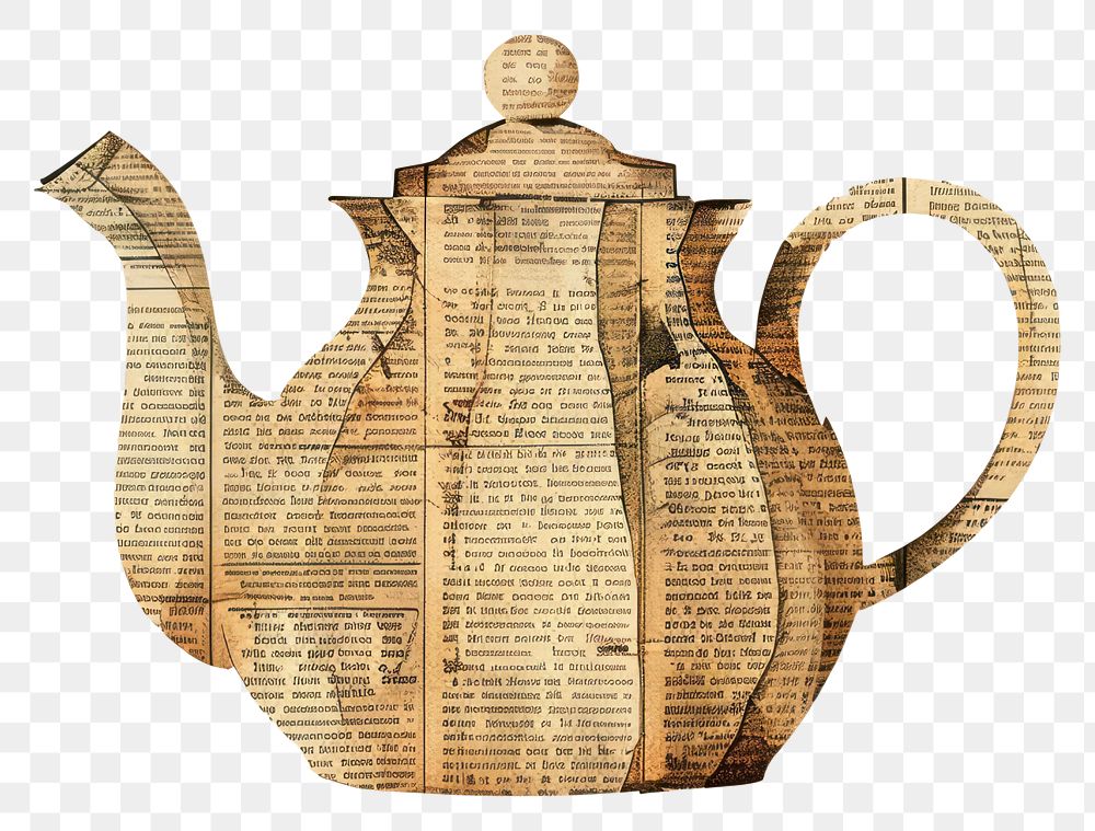 PNG Ephemera paper tea kettle teapot art refreshment.