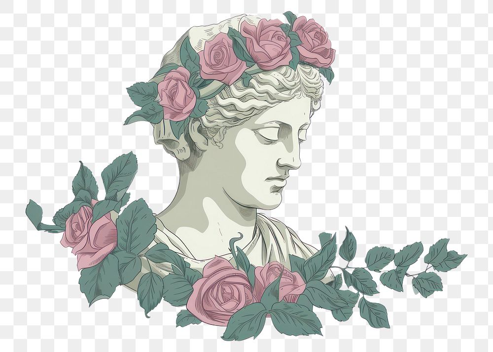 PNG Ancient female Greek sculpture decorate with Rose flowers drawing sketch rose.