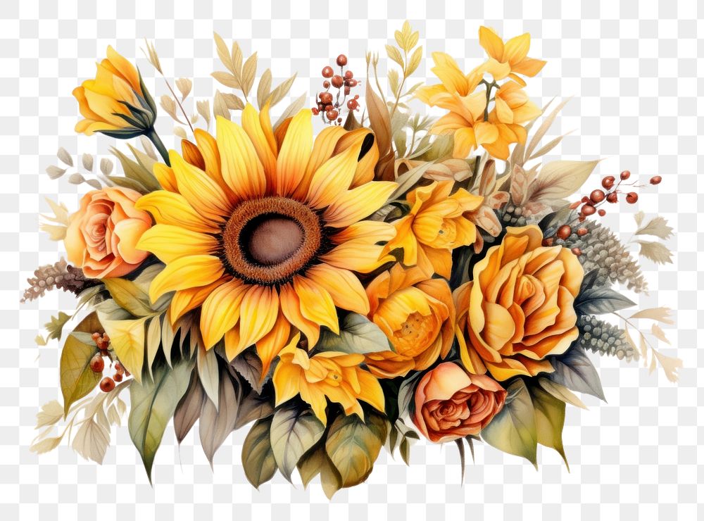 PNG  Sunflower bouquet painting pattern plant