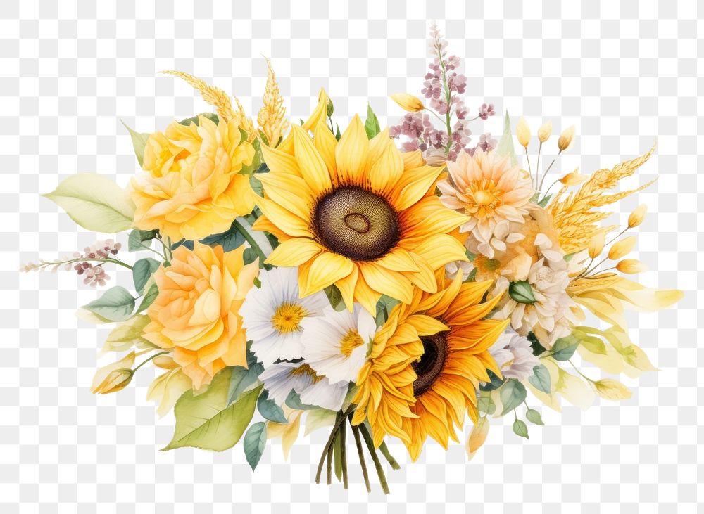 PNG  Sunflower bouquet painting plant art.