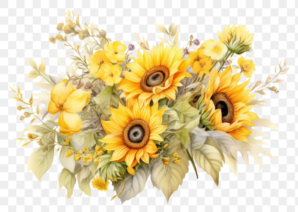 PNG  Sunflower bouquet painting plant inflorescence