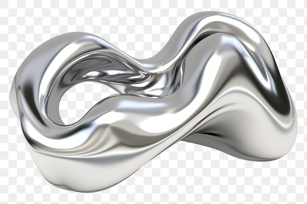 PNG Abstract fluid shape chrome silver white background