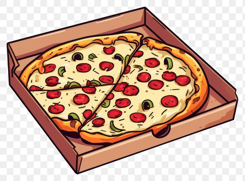 PNG Box pizza and pizza cartoon food pepperoni.