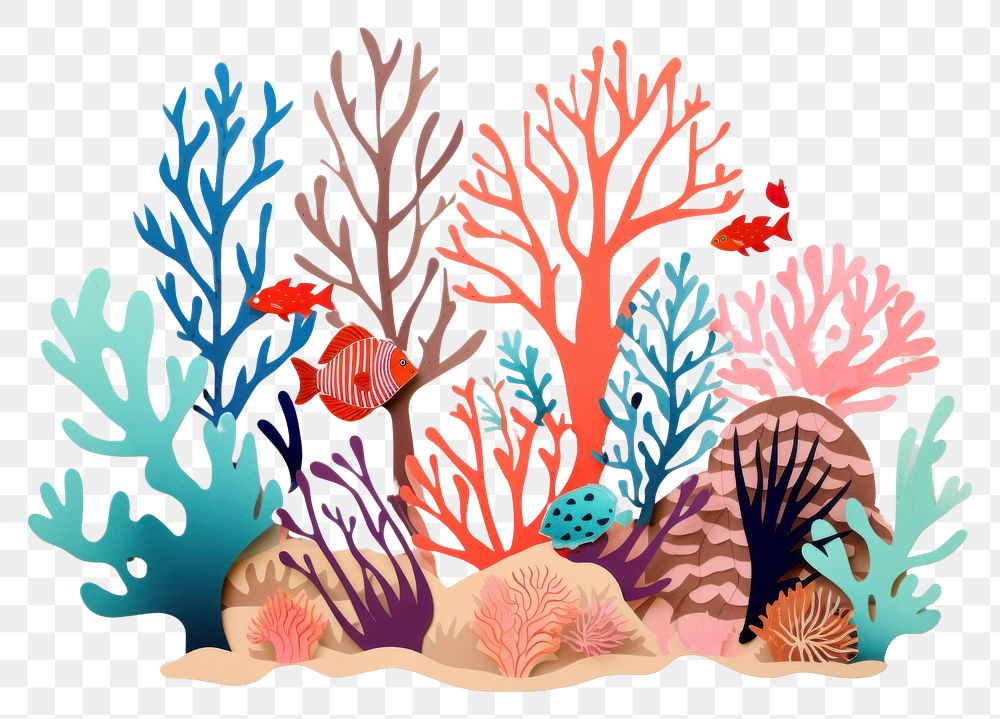 PNG Isolated coral reef painting nature art.