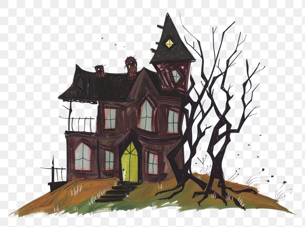 PNG Haunted house architecture building drawing.