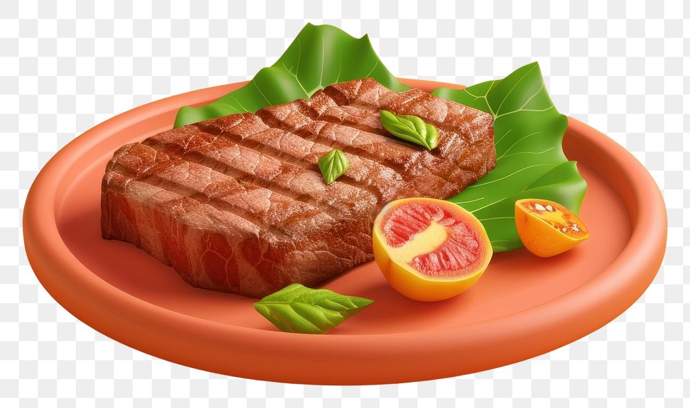 PNG 3d Steak plate meat food.