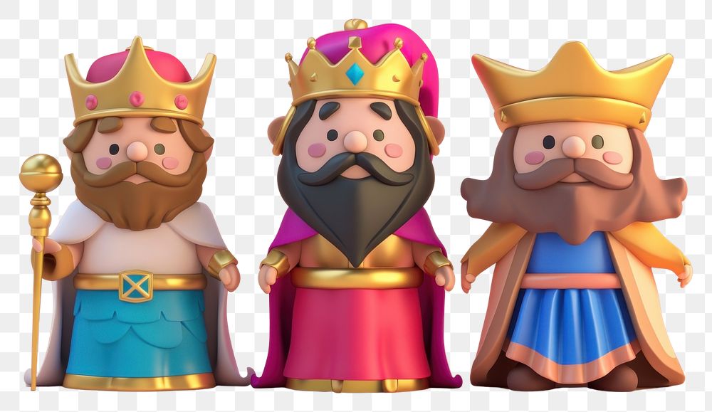 PNG 3d Three wise men cartoon crown representation.