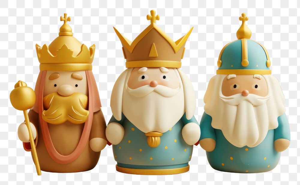 PNG 3d Three wise men figurine cartoon crown.