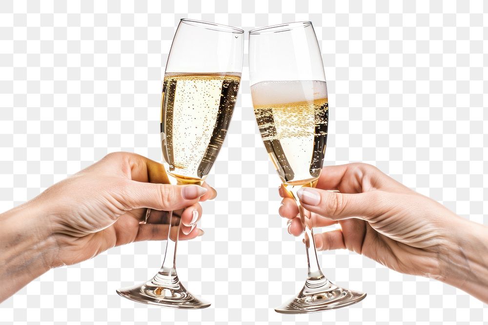 PNG Champagne glasses drink wine white background.