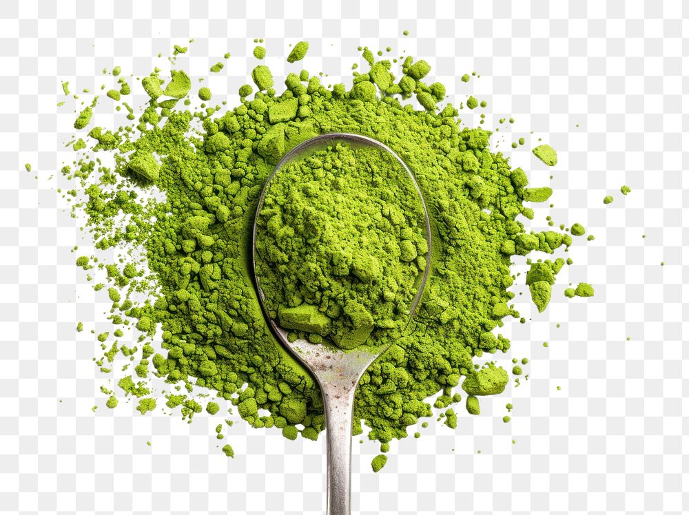 PNG Green matcha powder spoon green white background