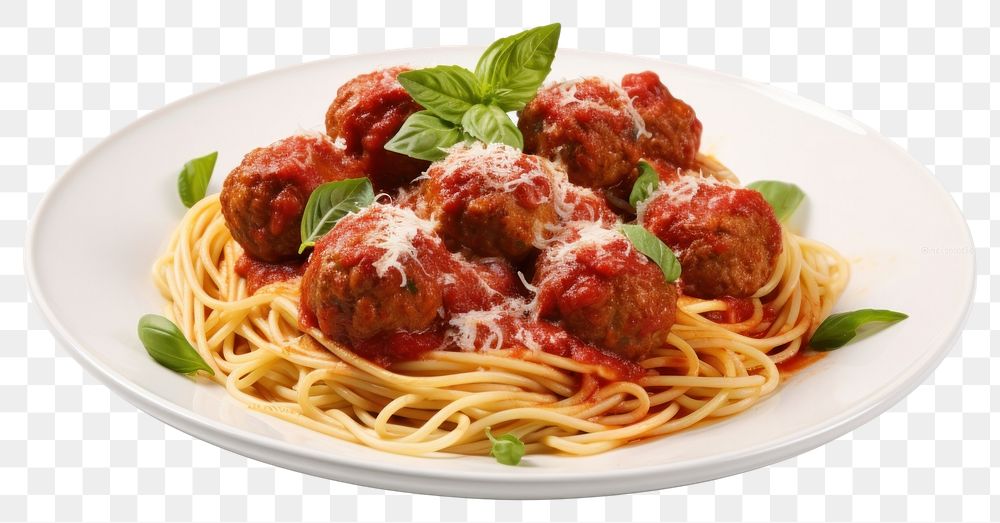 PNG Spaghetti meatball pasta plate.