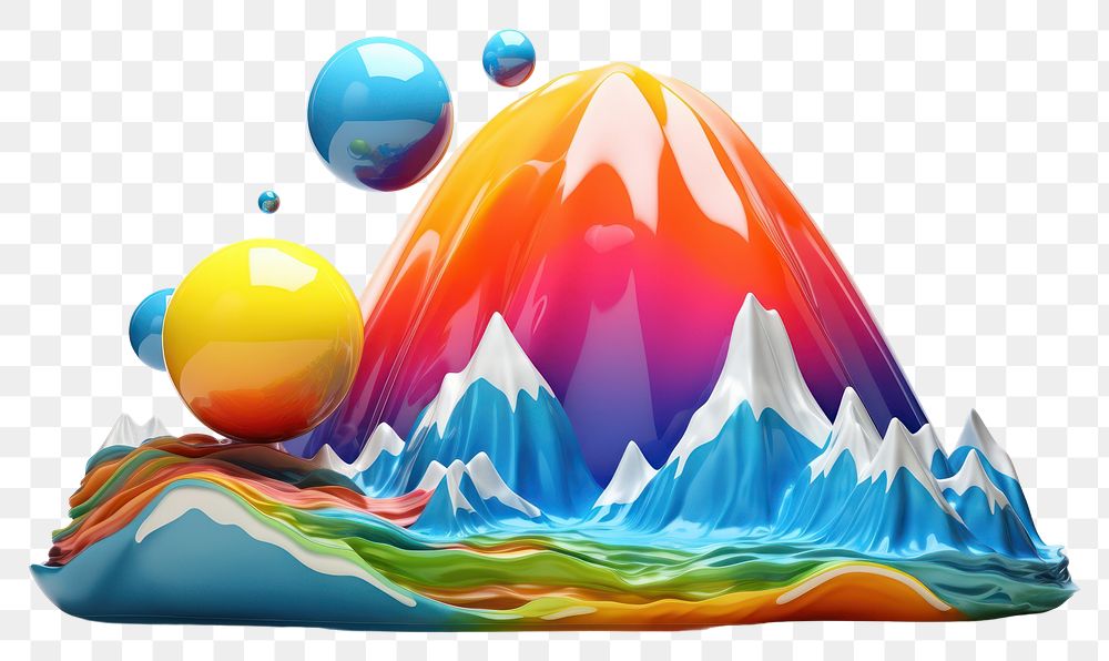PNG 3D Glossy rainbow bubble mountain white background creativity splashing.